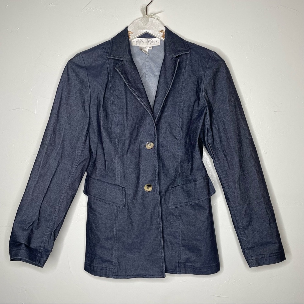 DON CASTER BLUE DENIM STYLE BUTTON DOWN BLAZER SZ 6p